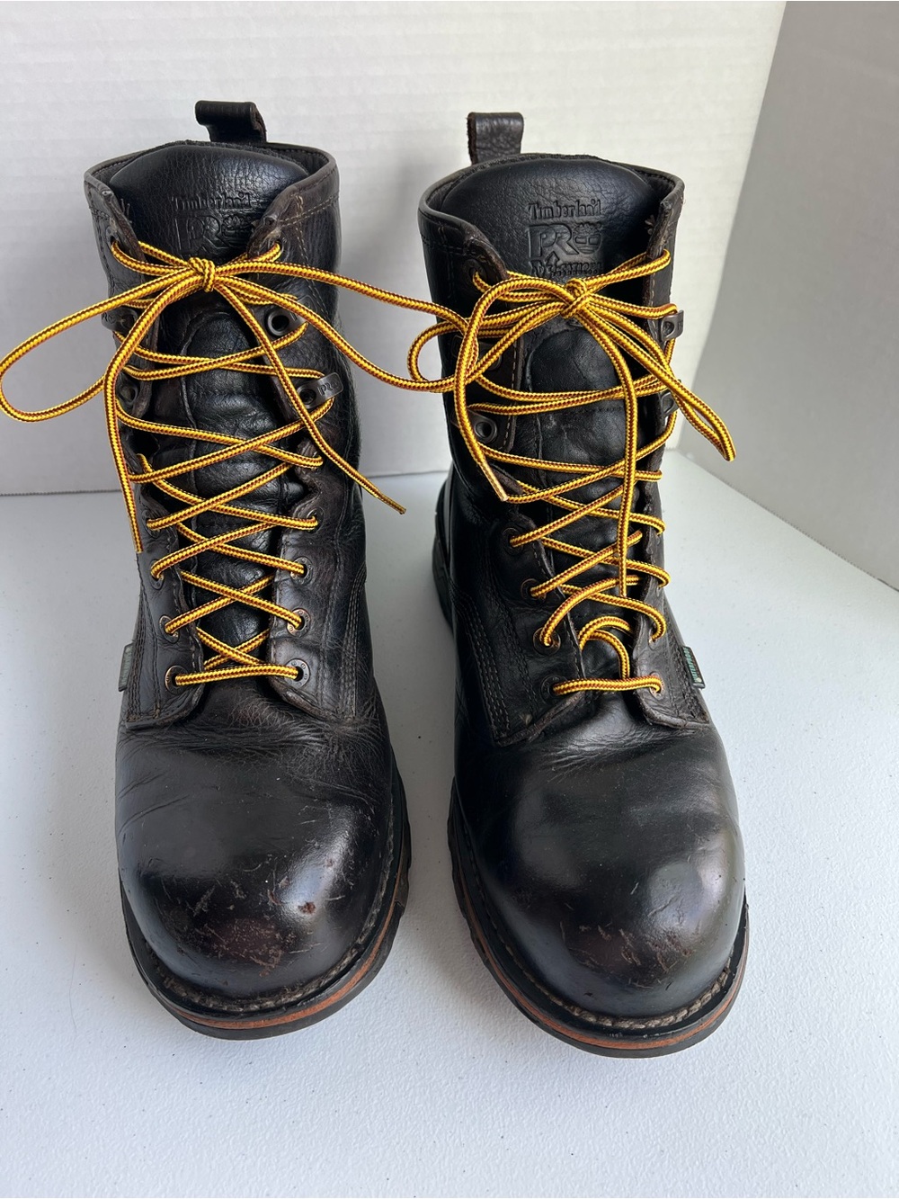 Timberland PRO Boondock Black Leather Work Boots with Gold Laces size 10M